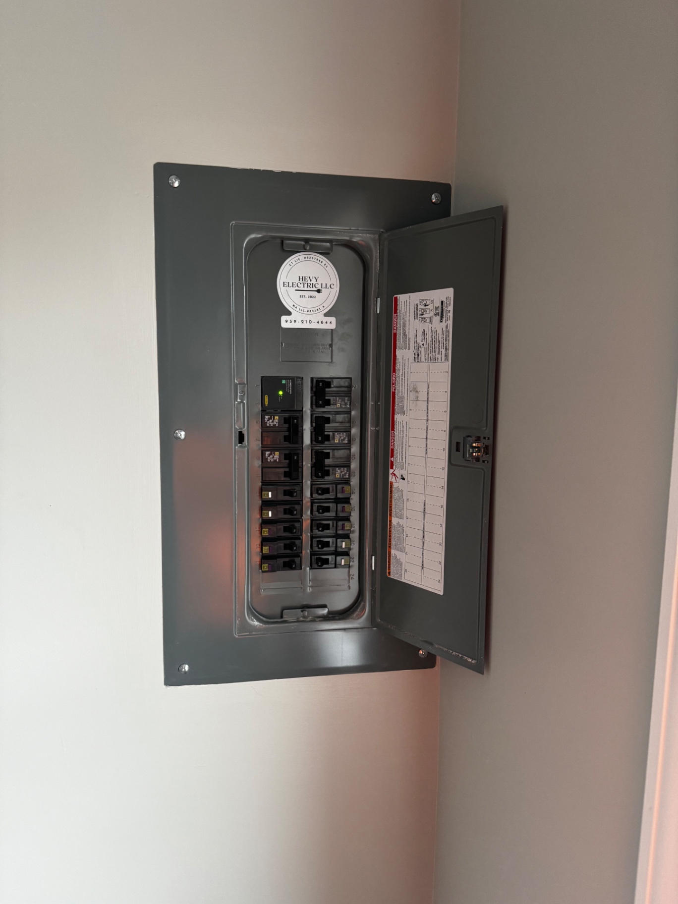 New electrical panel installed and labeled by Hevy Electric
